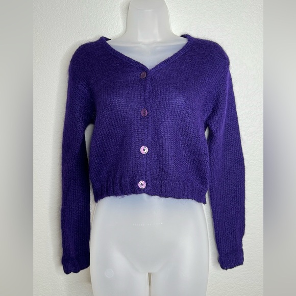 Y2K Cropped Cardigan Mohair/Wool Knit Women's size Medium Royal Purple - Picture 1 of 6